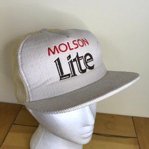 Molson Lite Logo Corduroy Mesh Back Trucker Hat Vintage Snapback Cap